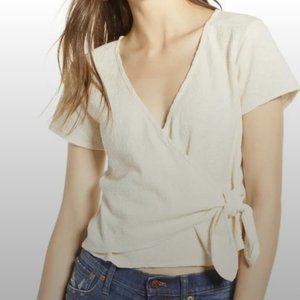 Madewell Short Sleeve V Neck Cream Wrap Top - Large